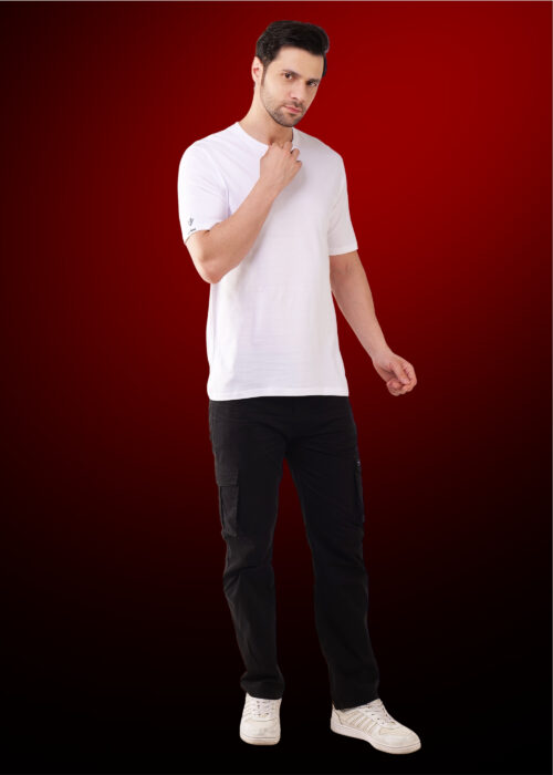 Keep it clean and classic with this men’s round neck royal white regular fit T-shirt. Made from soft, breathable fabric, it offers all-day comfort and a fresh, crisp look. The timeless crew neck and relaxed fit make it perfect for casual wear, layering, or everyday styling. Pair it with jeans, chinos, or cargos for a sharp and versatile outfit. An essential wardrobe staple for a smart and modern appearance.
