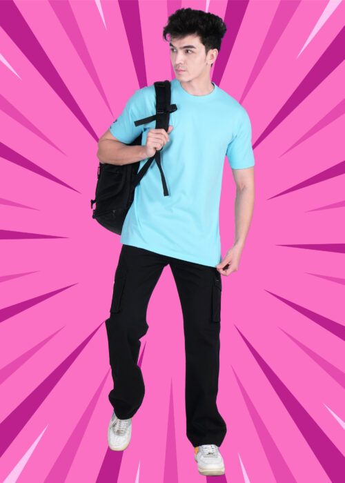 Refresh your everyday wardrobe with this men’s sky blue round neck regular fit T-shirt, designed for a clean and comfortable look. Made from soft, breathable fabric, it ensures all-day ease and durability. The classic round neck and regular fit offer a timeless style, perfect for casual wear or layering. Pair this sky blue T-shirt with jeans or chinos for a fresh and effortless outfit