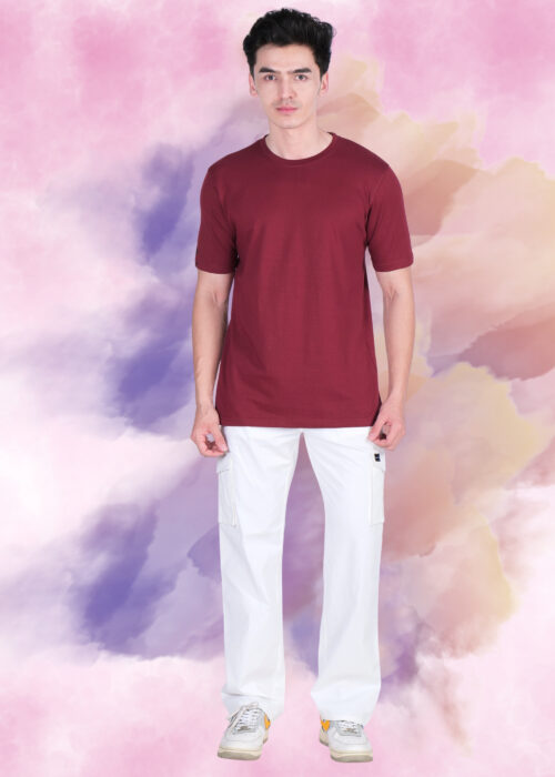 MAROON - Cotton Plain-Regular Fit - T-shirt
