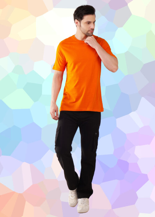 Add a pop of color to your everyday look with this men’s round neck orange regular fit T-shirt. Crafted from soft, breathable fabric, it offers superior comfort and a relaxed fit for all-day wear. The classic crew neck design ensures a timeless style, making it perfect for casual outings, streetwear, or layering. Pair it with jeans or cargos for a bold and trendy outfit. A versatile wardrobe essential for a fresh, energetic style.