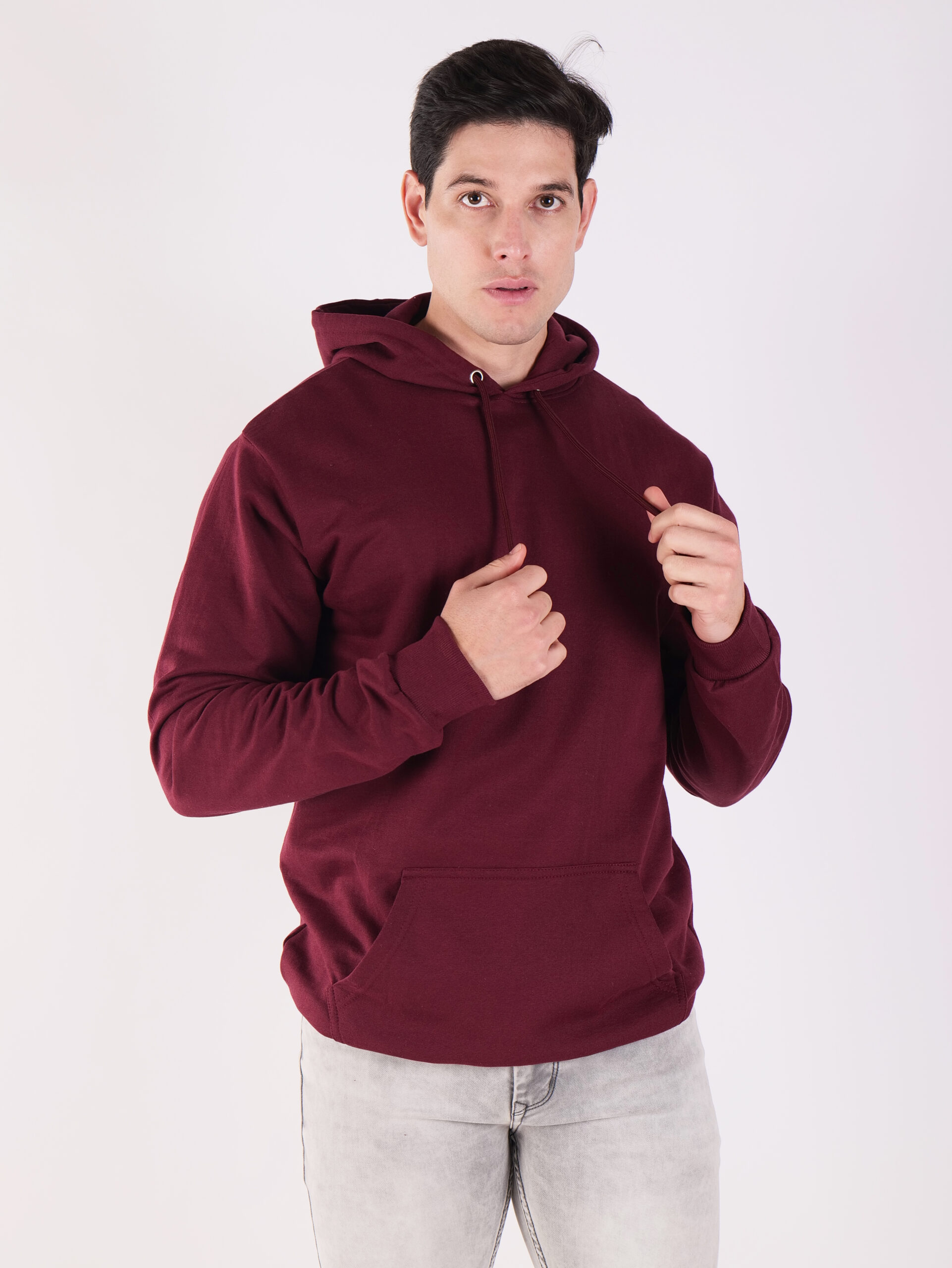 Cotton Fleece Regular Fit Hooded-MAROON