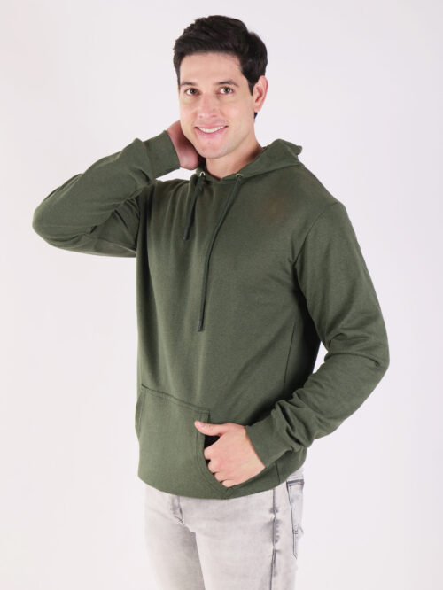 Cotton Fleece Regular Fit Hooded-Army Green
