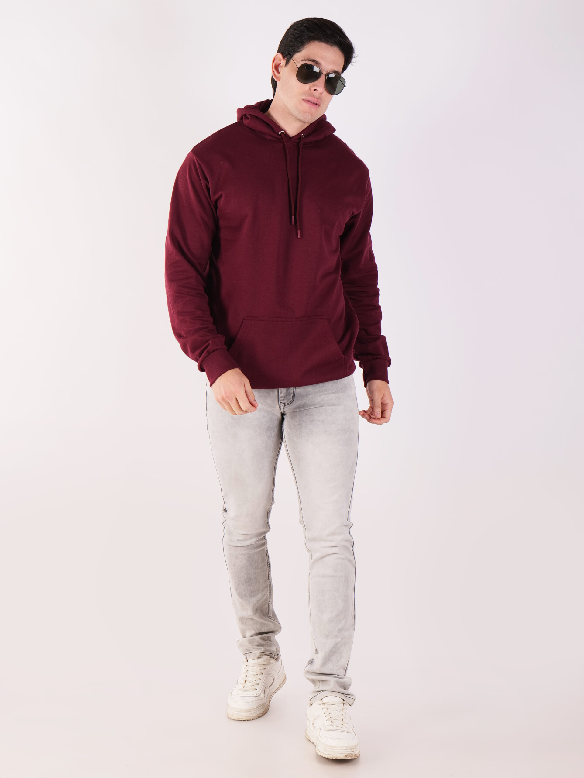 Cotton Fleece Regular Fit Hooded-MAROON - Image 6