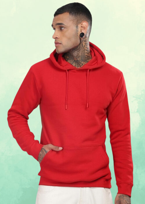 Cotton Fleece Regular Fit Hooded-RED