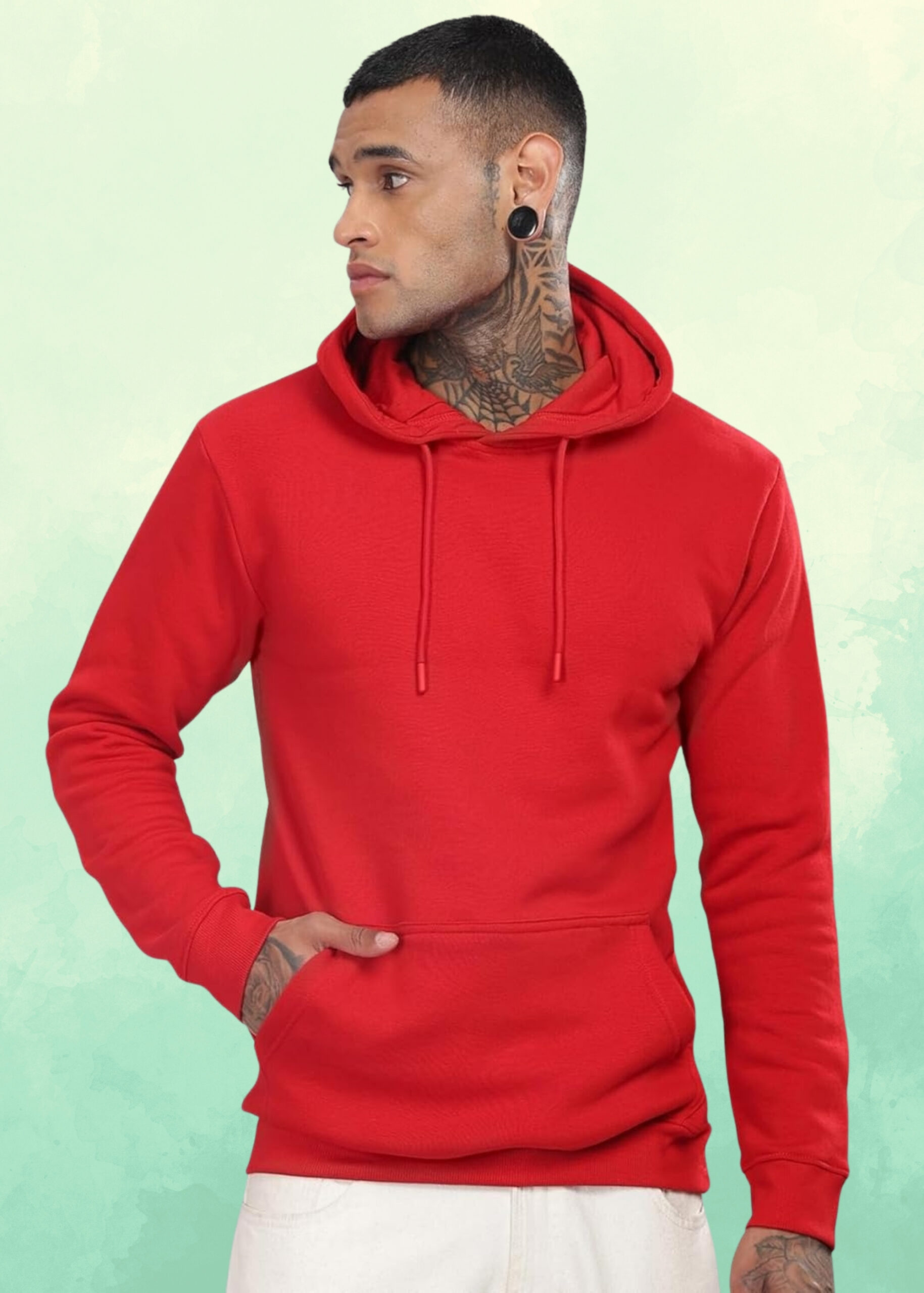 Cotton Fleece Regular Fit Hooded-RED