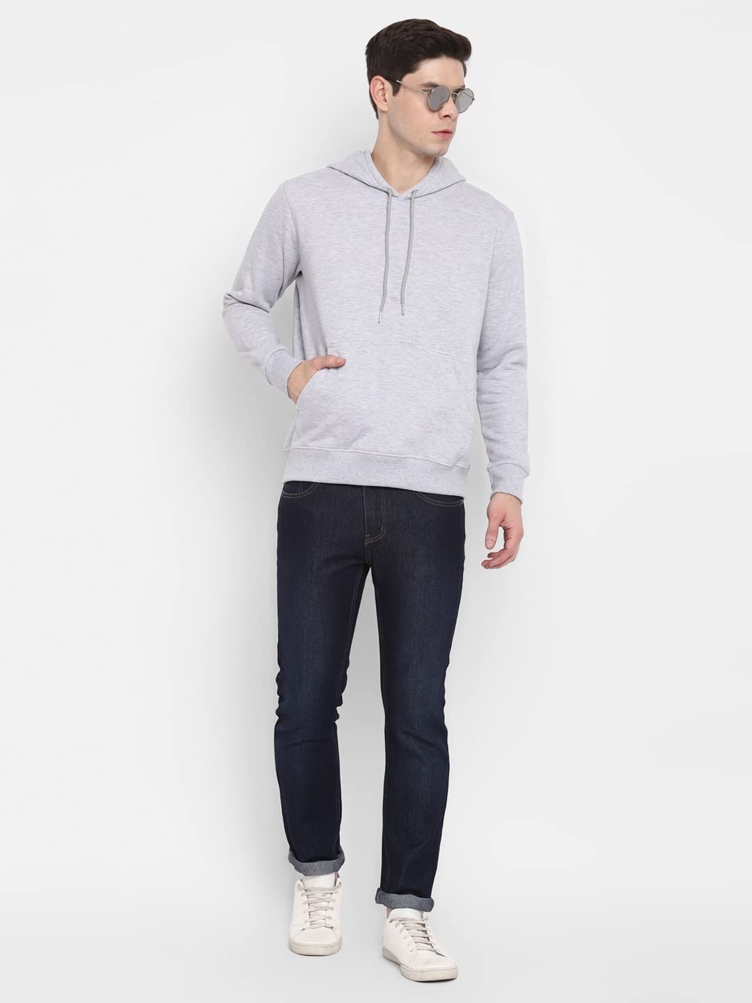 Cotton Fleece Regular Fit Hooded-GRAY