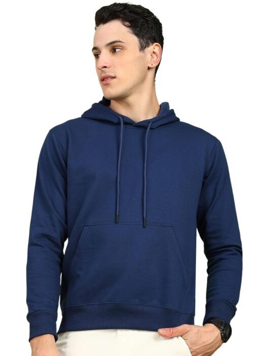 Cotton Fleece Regular Fit Hooded-NAVY BLUE