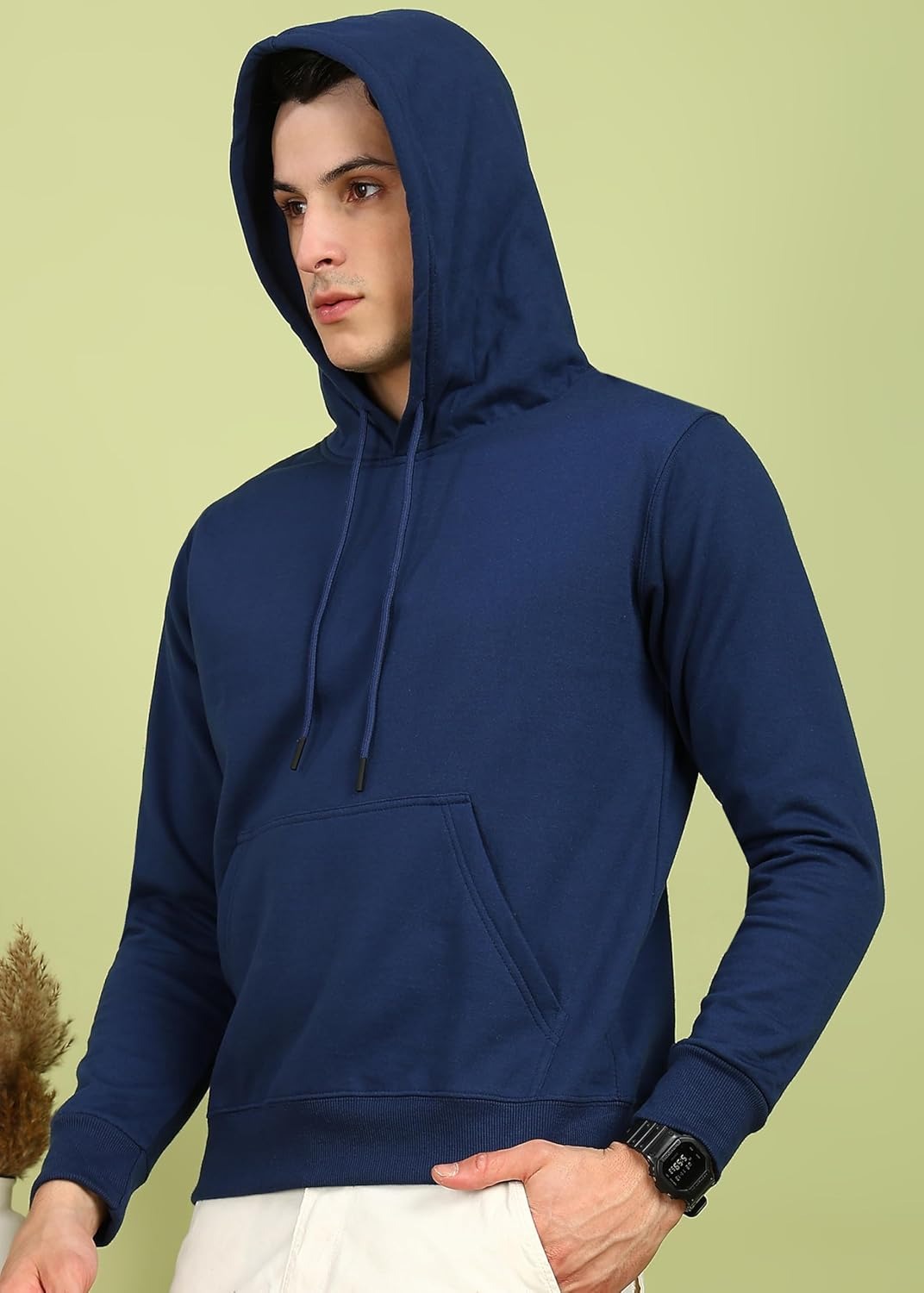 Cotton Fleece Regular Fit Hooded-NAVY BLUE - Image 4
