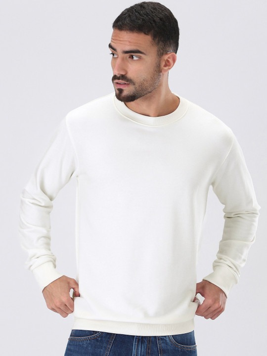 Cotton Fleece Regular Fit Sweatshirt Hooded-Off-White - Image 2