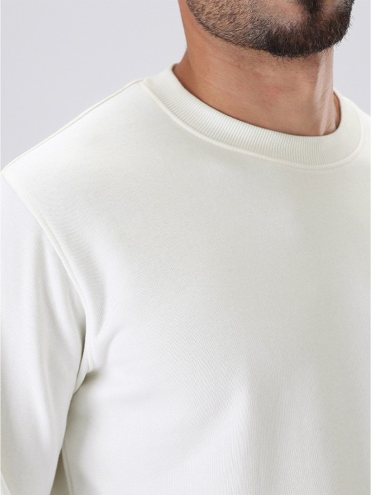 Cotton Fleece Regular Fit Sweatshirt Hooded-Off-White - Image 6