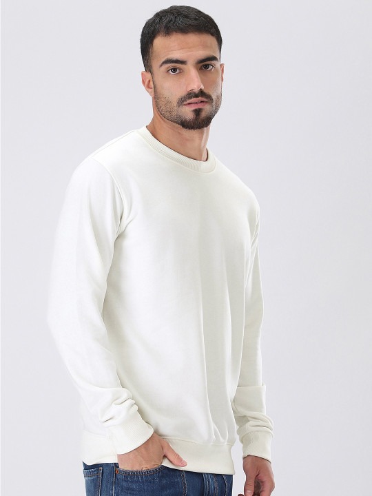 Cotton Fleece Regular Fit Sweatshirt Hooded-Off-White - Image 3