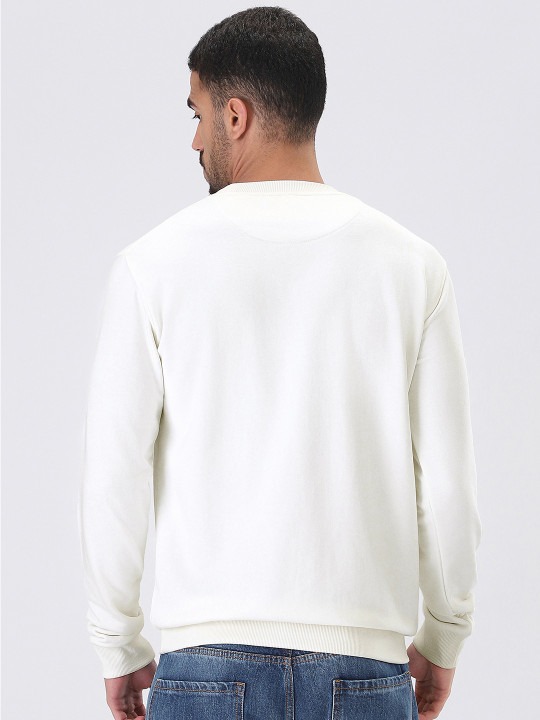 Cotton Fleece Regular Fit Sweatshirt Hooded-Off-White - Image 4