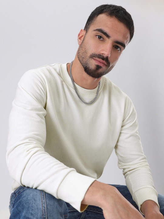 Cotton Fleece Regular Fit Sweatshirt Hooded-Off-White