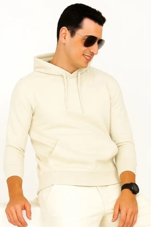Cotton Fleece Regular Fit Hooded-OFF WHITE