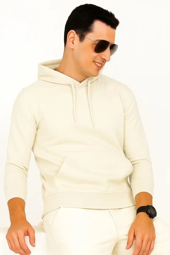 Cotton Fleece Regular Fit Hooded-OFF WHITE