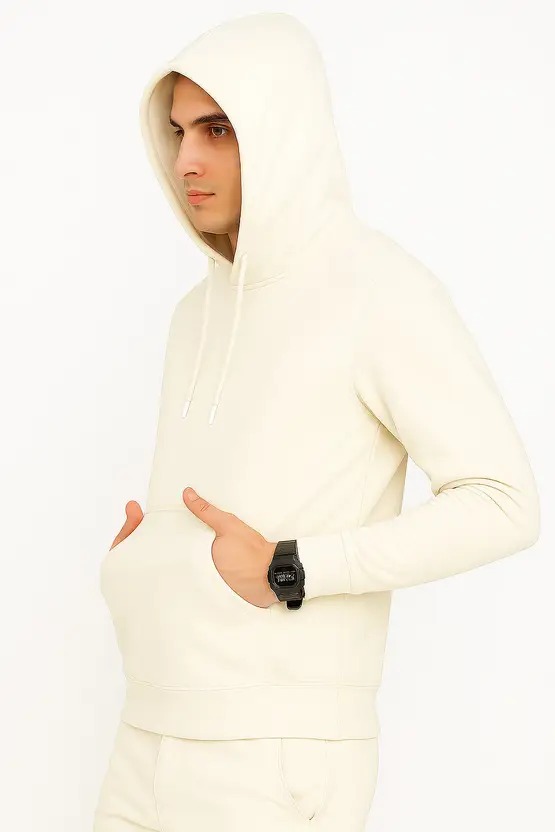 Cotton Fleece Regular Fit Hooded-OFF WHITE - Image 2