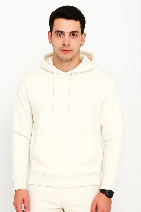 Cotton Fleece Regular Fit Hooded-OFF WHITE - Image 3