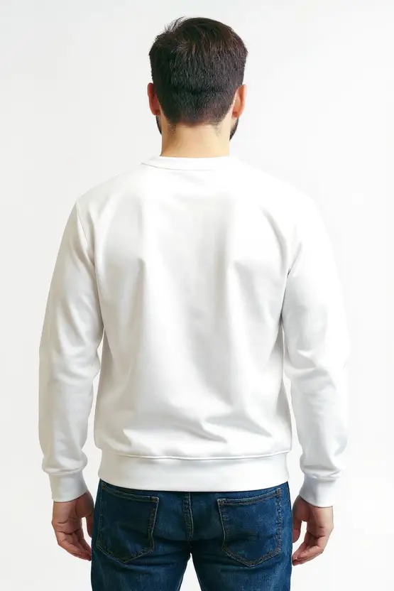 White Cotton Fleece Regular Fit Sweatshirt Hooded - Image 2
