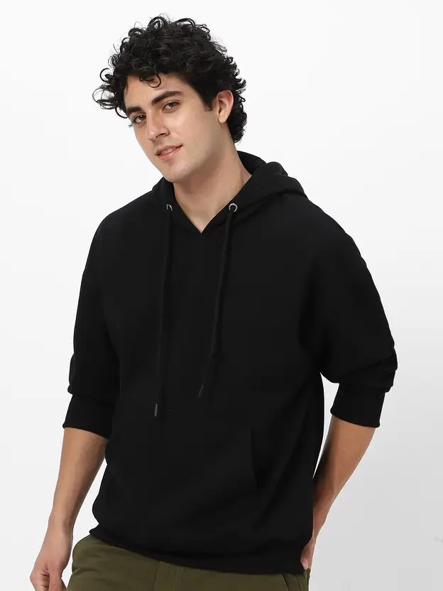 Cotton Fleece Over Size Hooded-BLACK - Image 2