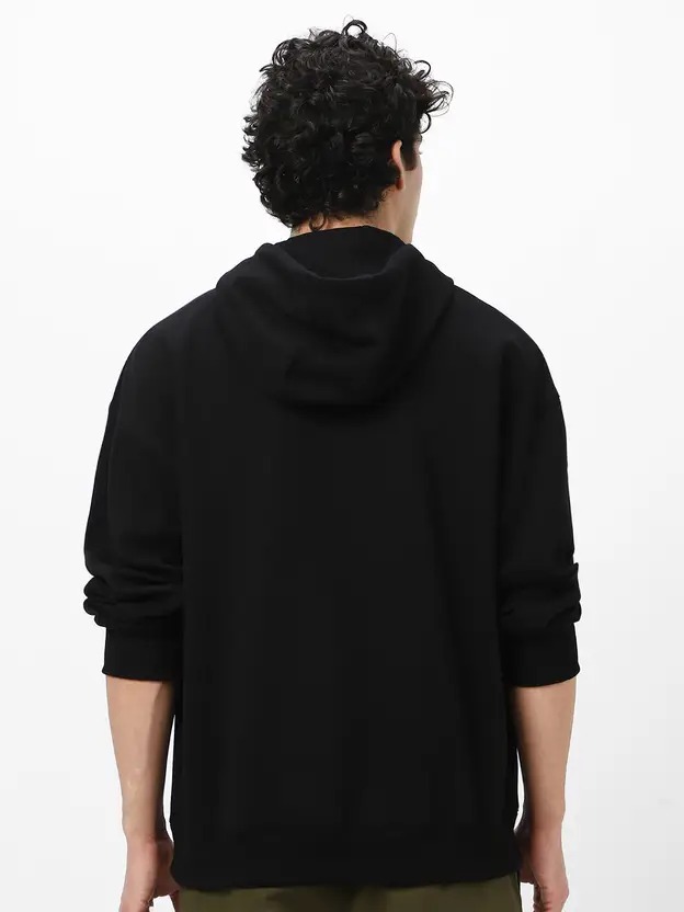 Cotton Fleece Over Size Hooded-BLACK - Image 3
