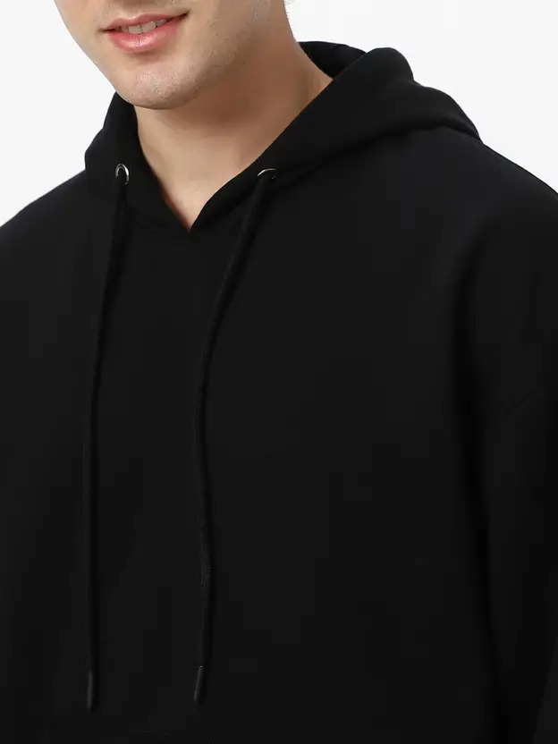 Cotton Fleece Over Size Hooded-BLACK - Image 4