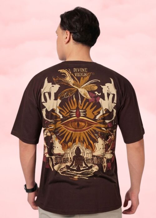 Brown oversized t-shirt for men, graphic oversized tee, back print t-shirt, streetwear t-shirt India, 100% cotton oversized t-shirt, STAY WRONG t-shirt, brown graphic tee, anime aesthetic t-shirt, urban streetwear fashion, premium cotton oversized tee